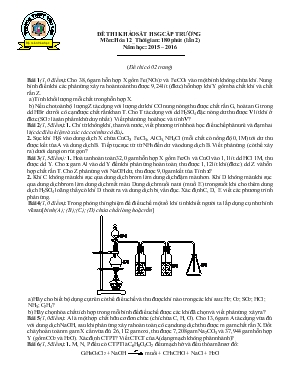 Đề thi khảo sát học sinh giỏi cấp trường môn Hóa 12 thời gian 180 phút (lần 2) năm học 2015 2016